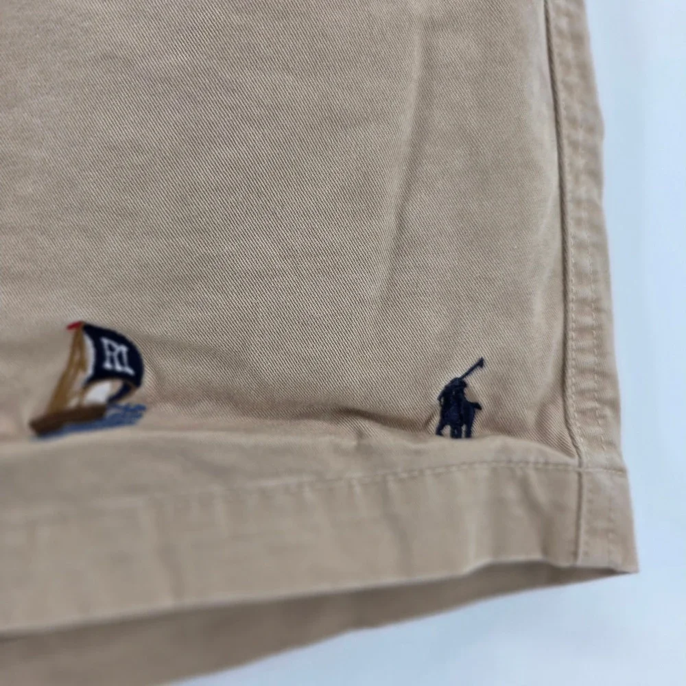 Polo Ralph Lauren Mens Khaki Nautical Embroidered Stretch Classic Fit Shorts L